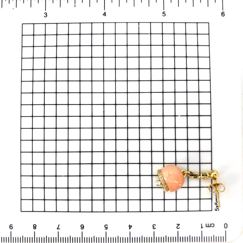 Orecchini camapanelle corallo rosa, pendenti a catenella, argento; 3.75 gr - 2.8 cm