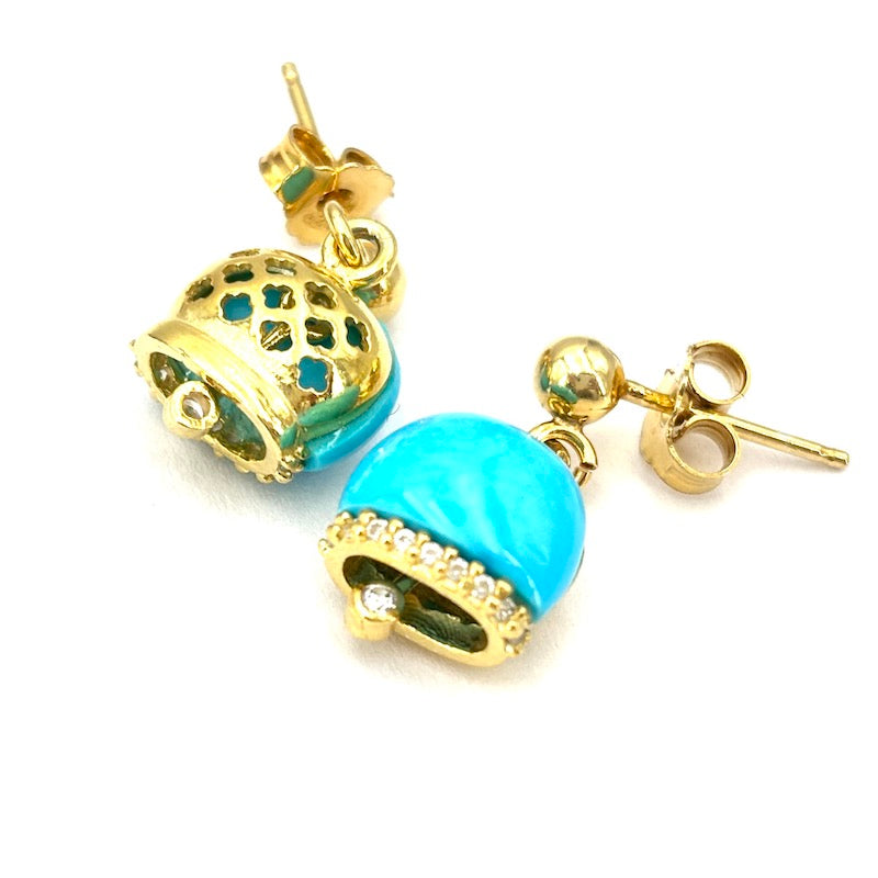 Orecchini camapanelle turchese, argento; 3.4 gr - 2 cm