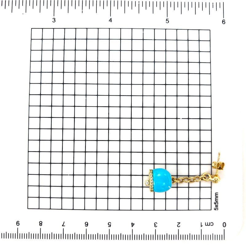 Orecchini camapanelle turchese naturale, pendenti a catenella, argento; 3.75 gr - 3.4 cm