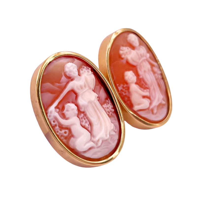 Orecchini cammei vintage, al lobo con clips, senza paletto; 12.57 gr