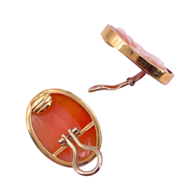 Orecchini cammei vintage, al lobo con clips, senza paletto; 12.57 gr