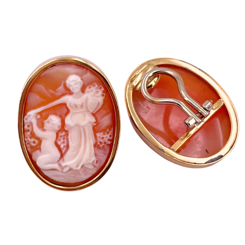 Orecchini cammei vintage, al lobo con clips, senza paletto; 12.57 gr