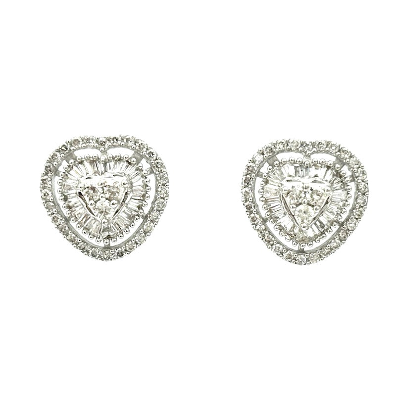 Orecchini cuore diamanti al lobo, oro bianco; 0.70 ct; 2.45 gr