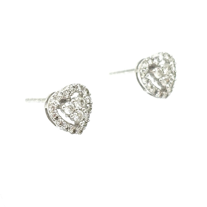 Orecchini cuore diamanti al lobo, oro bianco; 0.42 ct; 1.34 gr