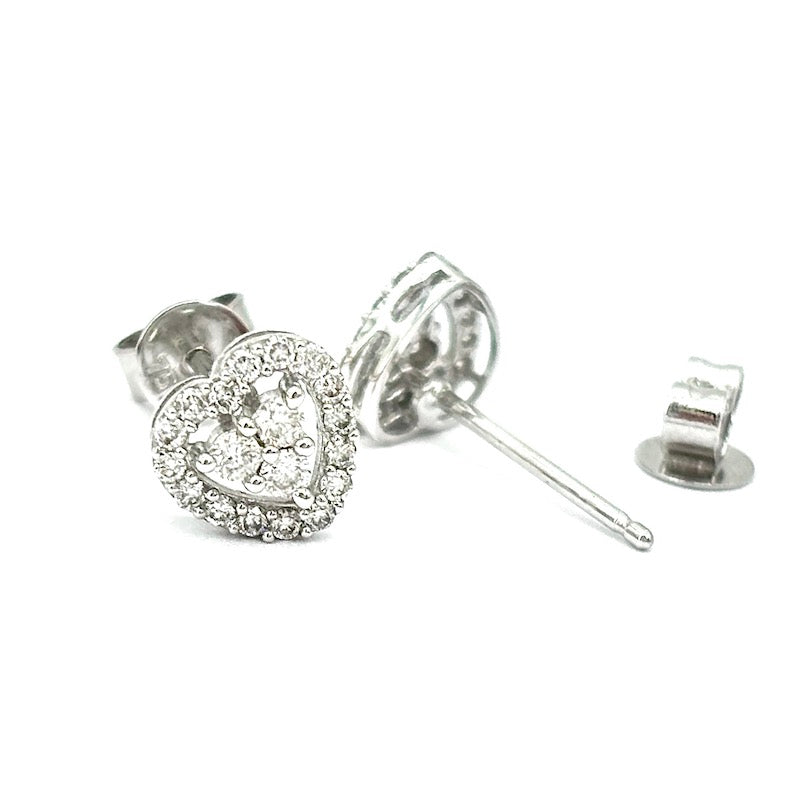 Orecchini cuore diamanti al lobo, oro bianco; 0.42 ct; 1.34 gr