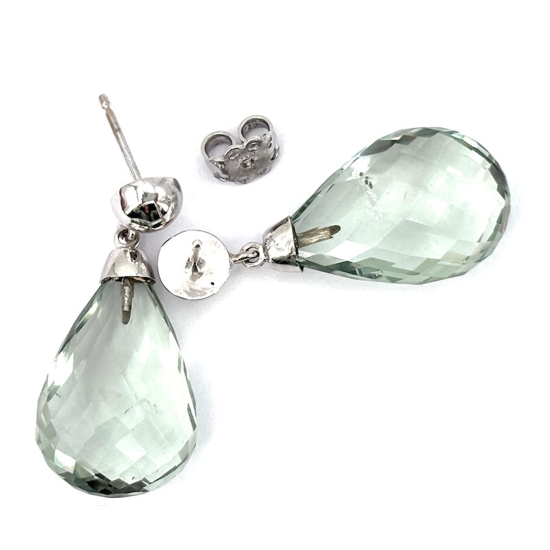 Orecchini gocce acquamarina verde e oro bianco, pendenti - 11.65 gr