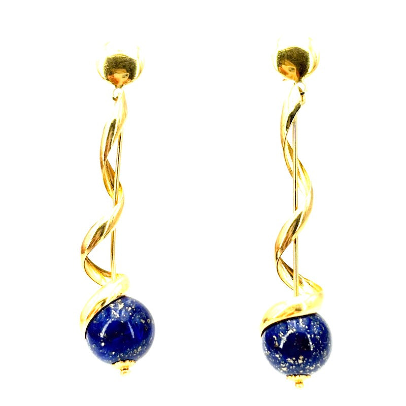 Orecchini lapis, pendenti spirali oro giallo - 4 cm; 3.38 gr