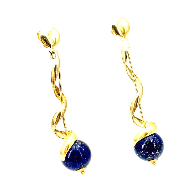 Orecchini lapis, pendenti spirali oro giallo - 4 cm; 3.38 gr
