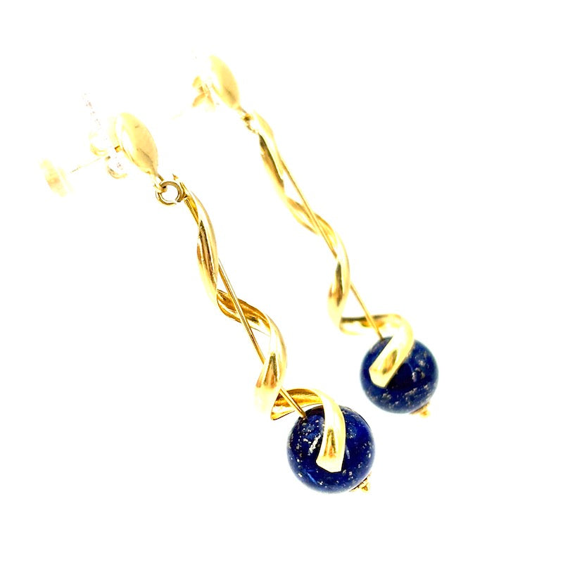 Orecchini lapis, pendenti spirali oro giallo - 4 cm; 3.38 gr