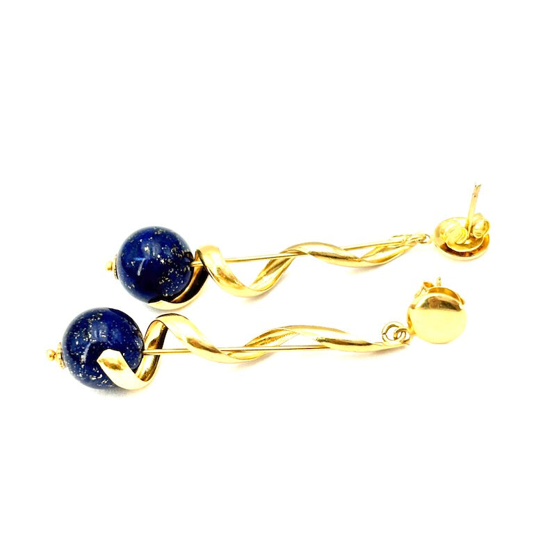 Orecchini lapis, pendenti spirali oro giallo - 4 cm; 3.38 gr