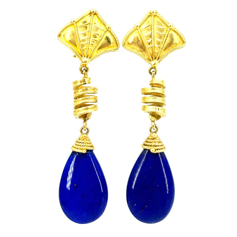 Orecchini lapis artistici, pendenti oro giallo - 6.9 cm; 24.09 gr