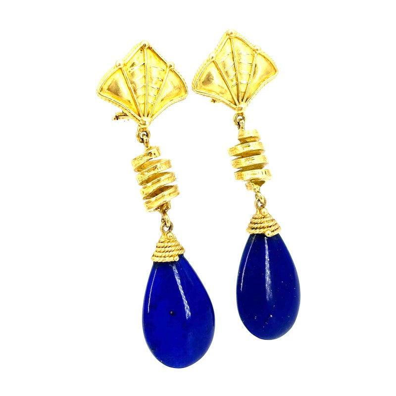 Orecchini lapis artistici, pendenti oro giallo - 6.9 cm; 24.09 gr