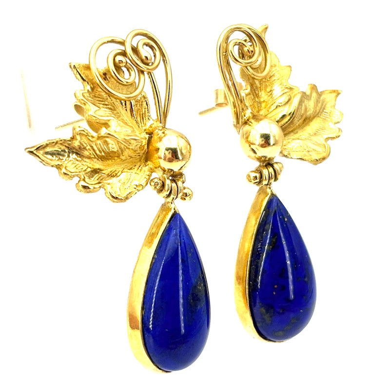Orecchini lapis artistici, pendenti oro giallo - 4.5 cm; 14.38 gr