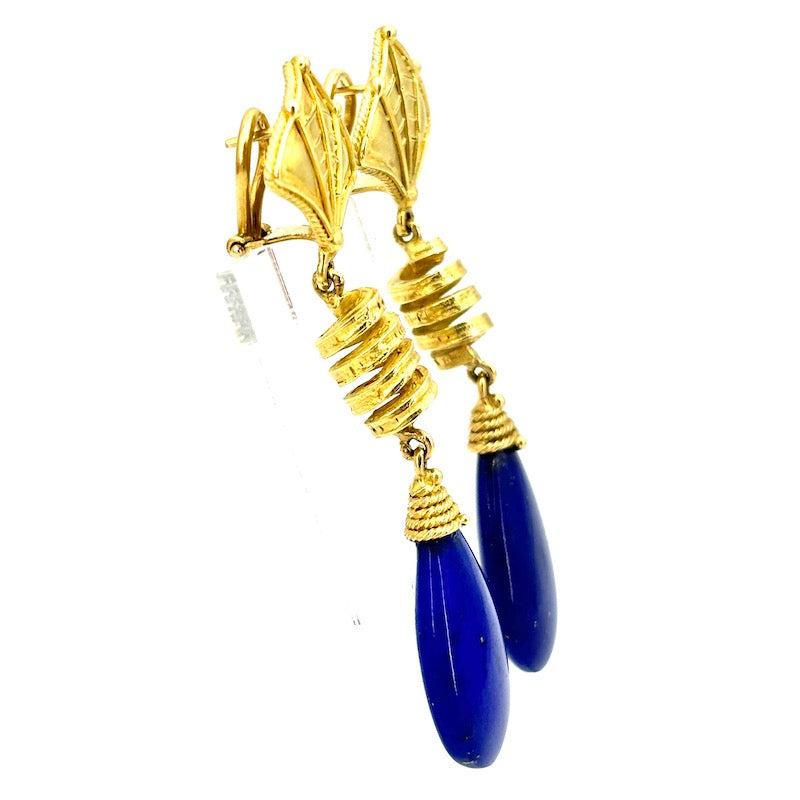 Orecchini lapis artistici, pendenti oro giallo - 6.9 cm; 24.09 gr