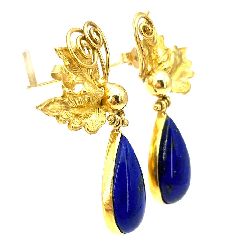 Orecchini lapis artistici, pendenti oro giallo - 4.5 cm; 14.38 gr