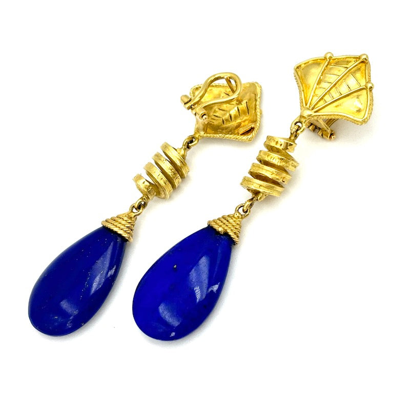 Orecchini lapis artistici, pendenti oro giallo - 6.9 cm; 24.09 gr