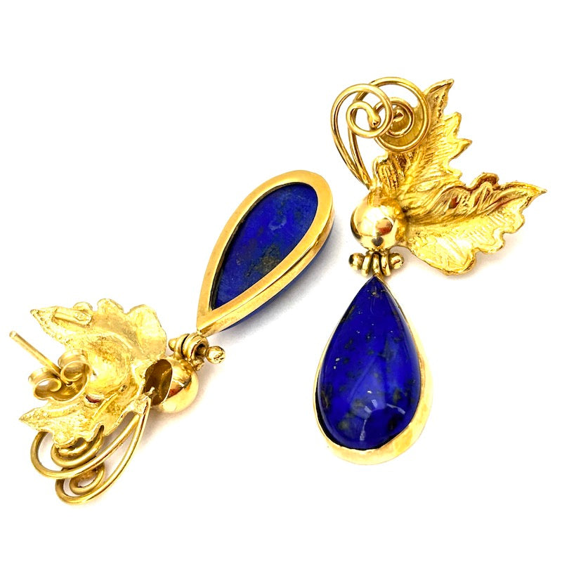 Orecchini lapis artistici, pendenti oro giallo - 4.5 cm; 14.38 gr