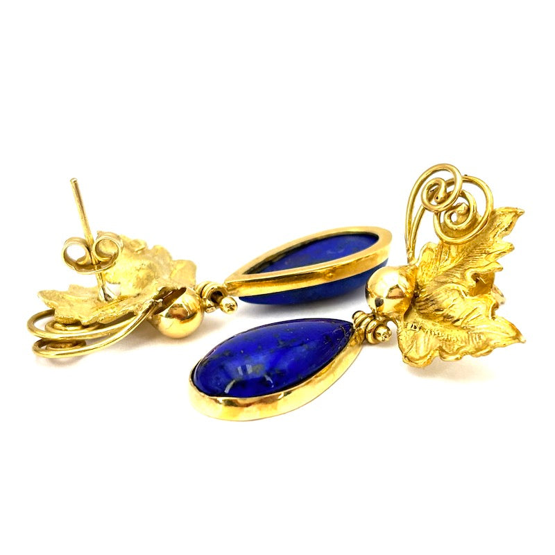 Orecchini lapis artistici, pendenti oro giallo - 4.5 cm; 14.38 gr