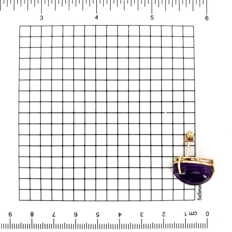 Orecchini maxi ovali ametiste al lobo e oro; 10.67 gr