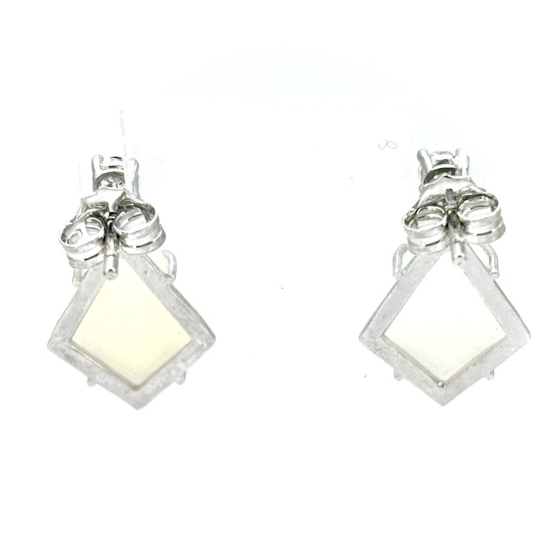 Orecchini opale a rombi, brillanti e oro bianco, pendenti - 2 cm; 3.96 gr