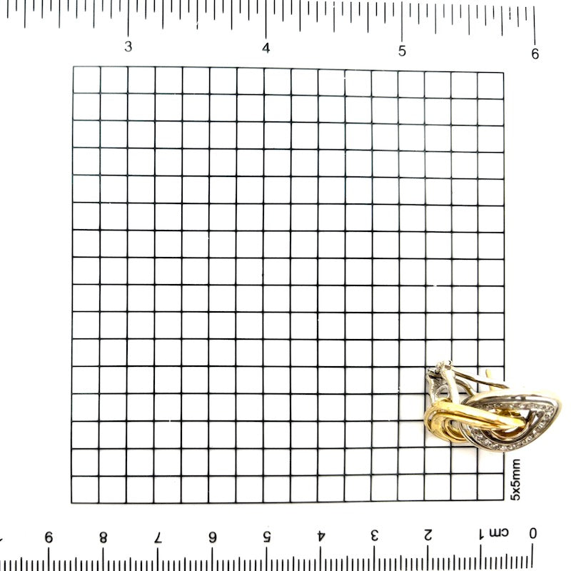 Orecchini oro giallo e bianco con brillanti, a due cerchi al lobo - 2 cm x 1.8; 13.45 gr