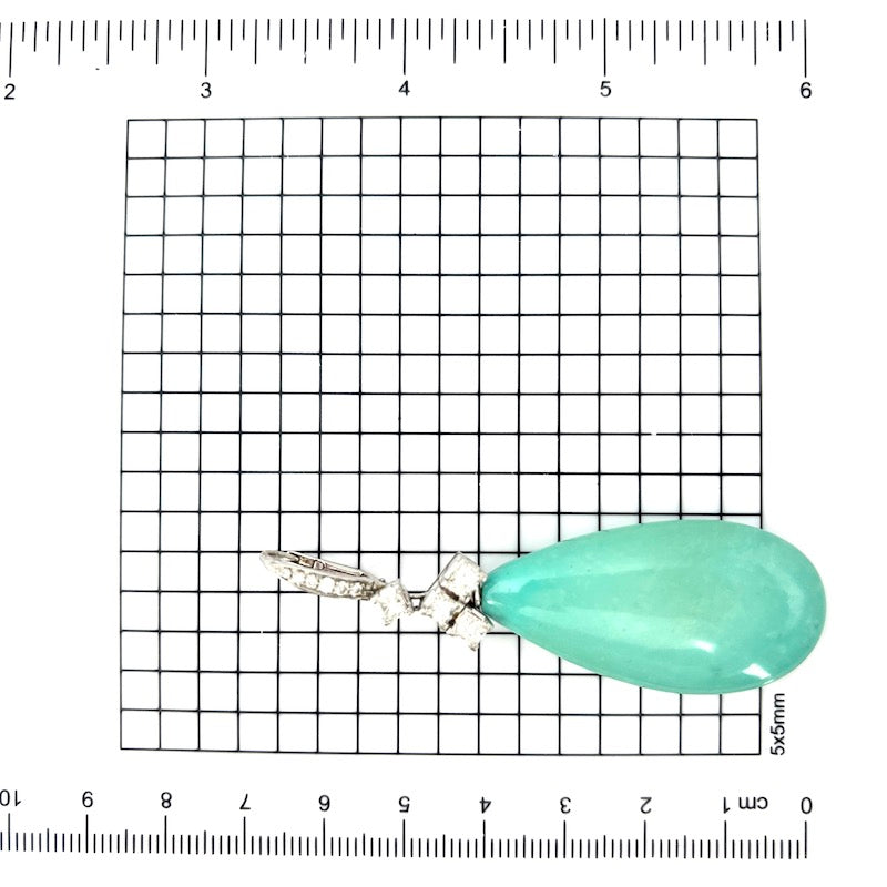 Orecchini pendenti gocce turchese maxi e diamanti in oro; 7 cm - 25.53 gr