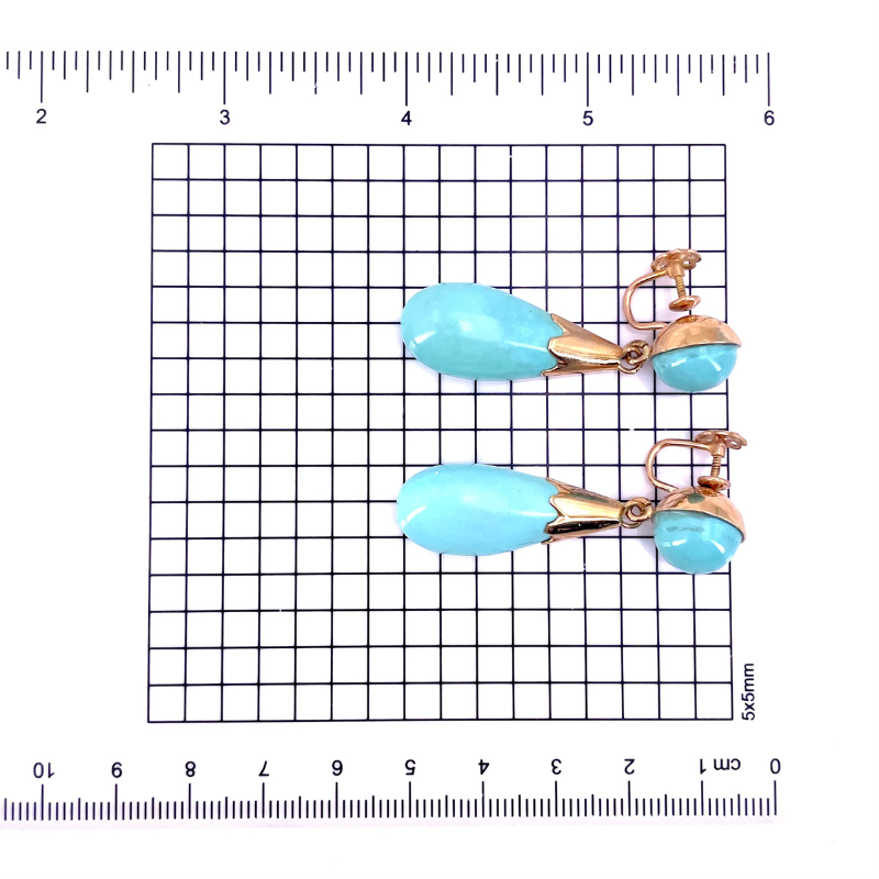 Orecchini pendenti turchese e oro giallo, chiusura vite; 18.10 gr