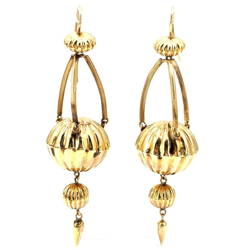 Orecchini pendenti vintage d'oro giallo, lanterne - 8.8 cm; 16.53 gr