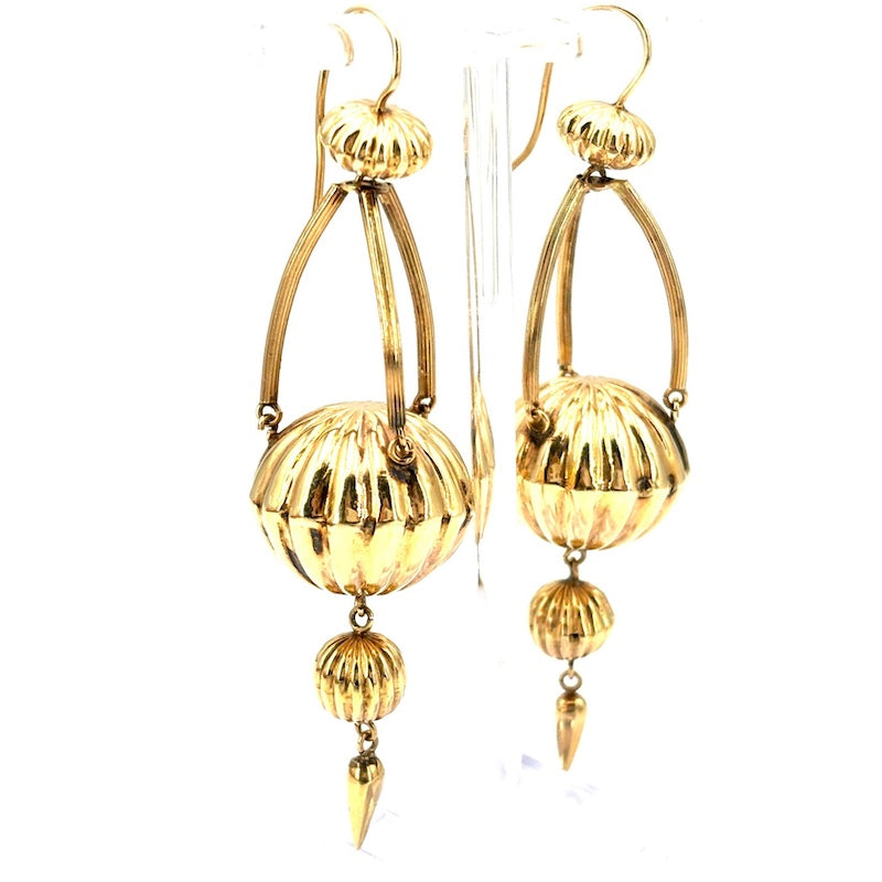 Orecchini pendenti vintage d'oro giallo, lanterne - 8.8 cm; 16.53 gr