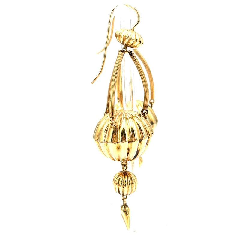 Orecchini pendenti vintage d'oro giallo, lanterne - 8.8 cm; 16.53 gr