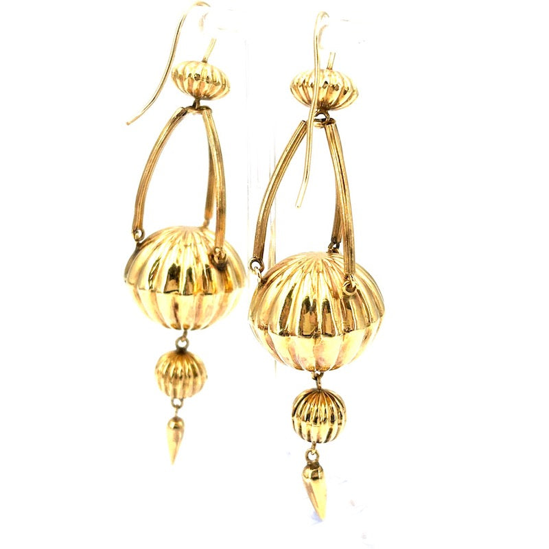 Orecchini pendenti vintage d'oro giallo, lanterne - 8.8 cm; 16.53 gr