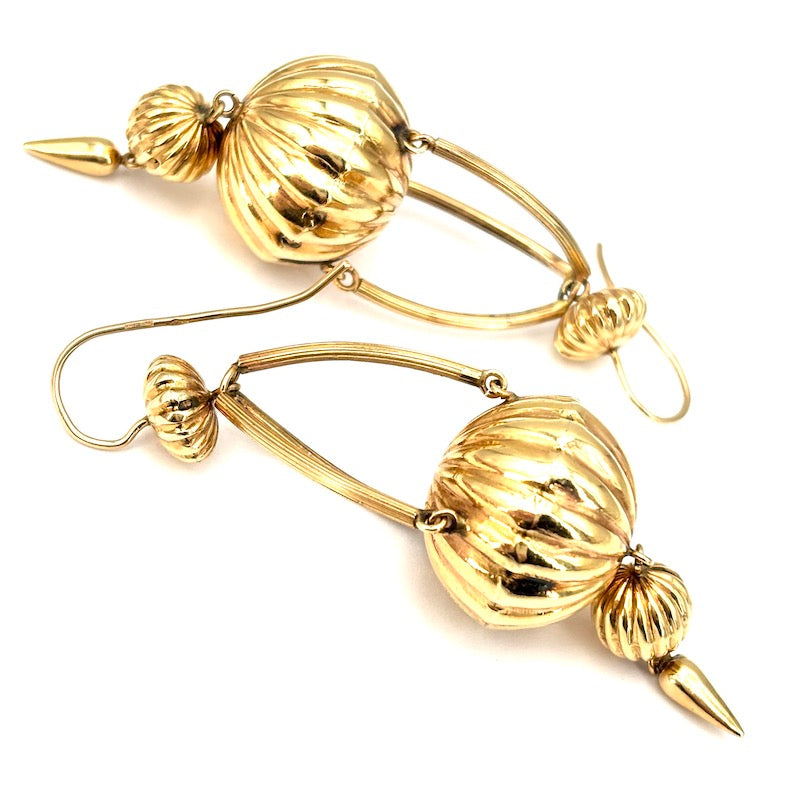 Orecchini pendenti vintage d'oro giallo, lanterne - 8.8 cm; 16.53 gr