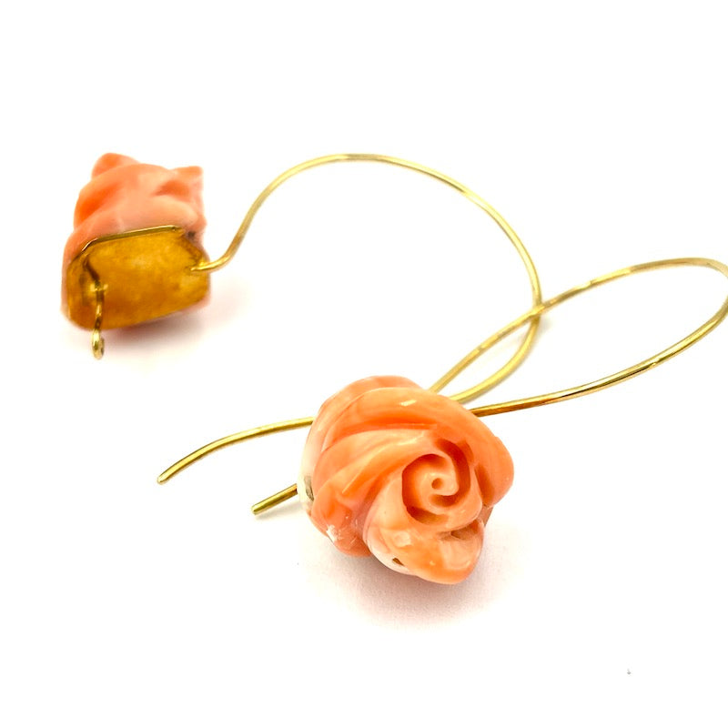 Orecchini Oro Giallo Orecchini Pendenti Corallo Rosa Orecchini