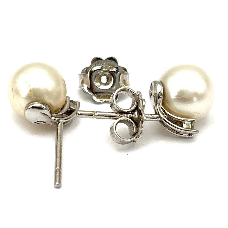 Orecchini perle al lobo -7.5-8 mm, con brillanti, in oro; 3.07 gr