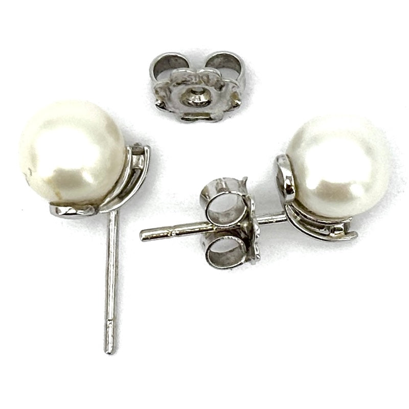 Orecchini perle al lobo -7.5-8 mm, con brillanti, in oro; 3.07 gr
