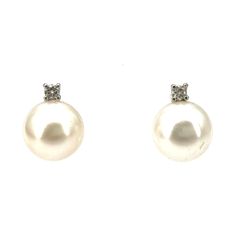 Orecchini perle al lobo -7.5-8 mm, con brillanti, in oro; 3.07 gr