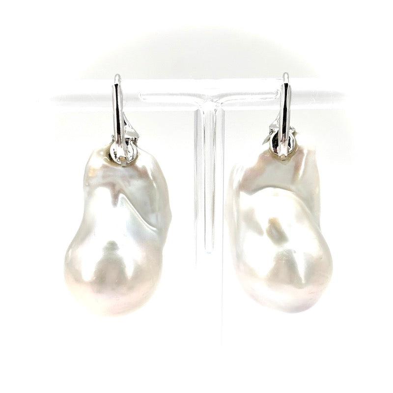 Orecchini perle barocche australiane maxi, brillanti e oro bianco, pendenti - 22.35 gr - 4.2 cm