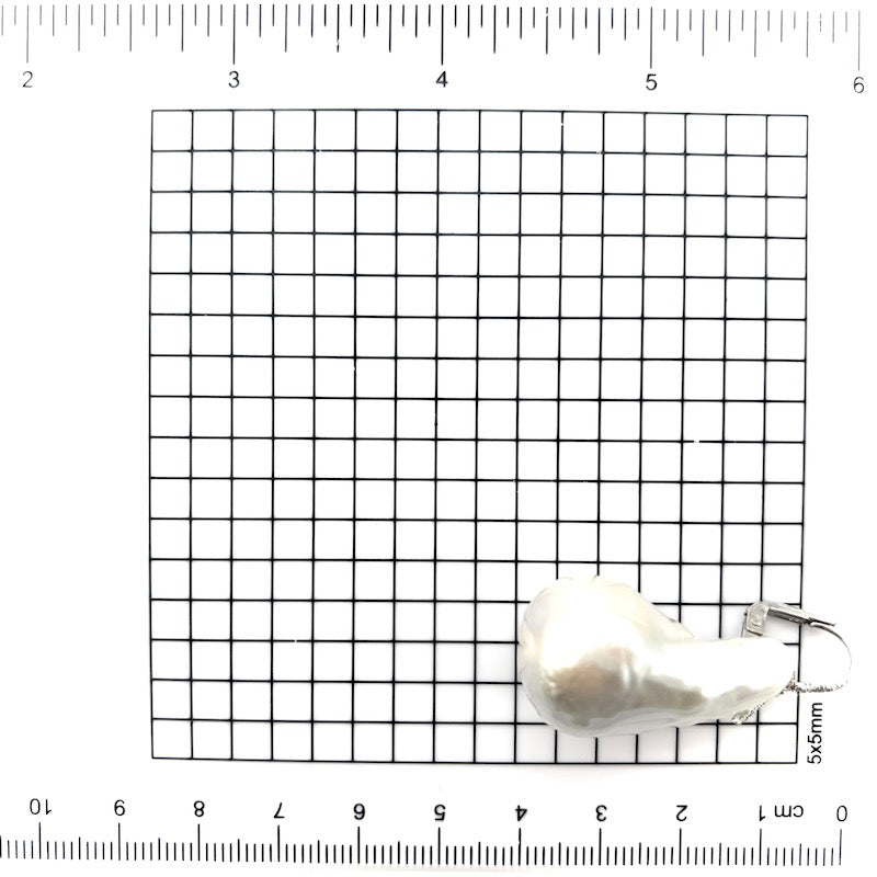 Orecchini perle barocche australiane maxi, brillanti e oro bianco, pendenti - 22.35 gr - 4.2 cm