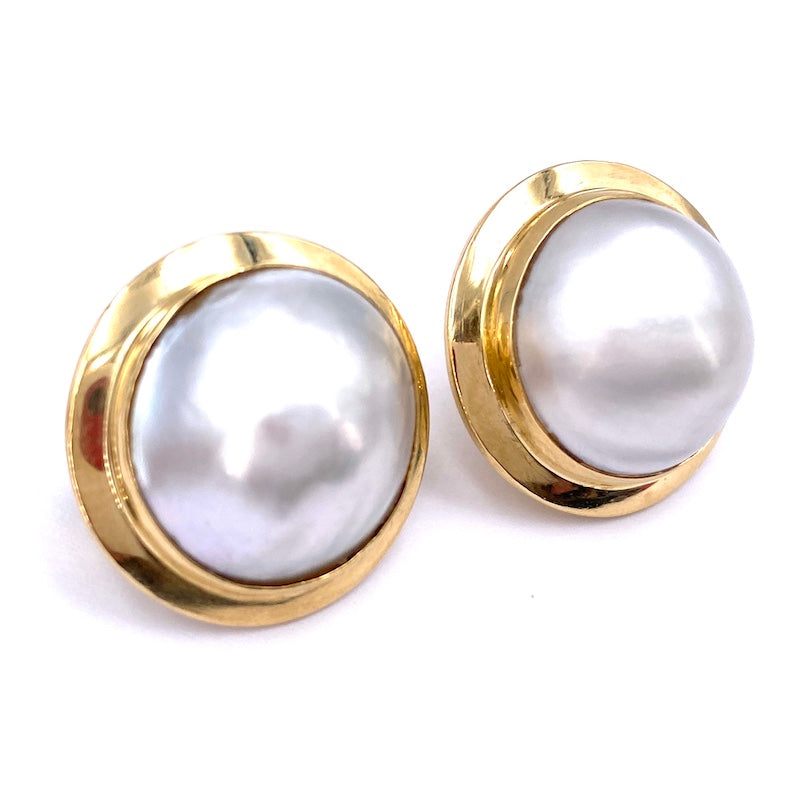 Orecchini perle mabè grandi al lobo, in oro - 2.4 cm; 19.57 gr