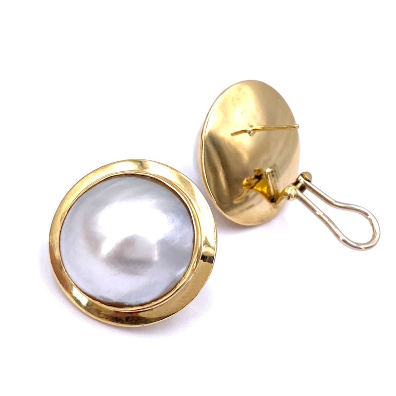 Orecchini perle mabè grandi al lobo, in oro - 2.4 cm; 19.57 gr