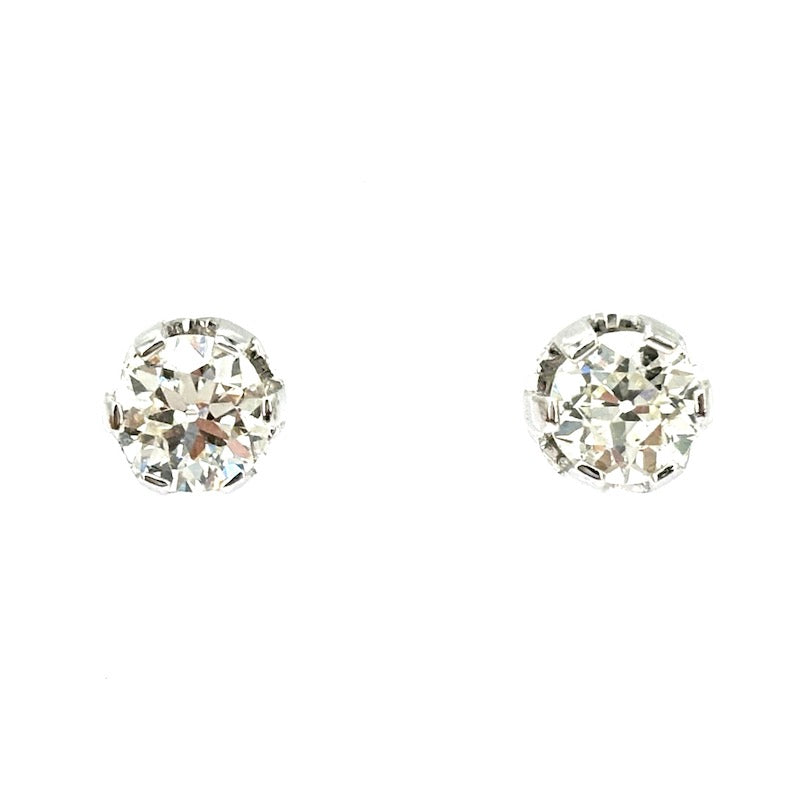 Orecchini punti luce diamanti solitari taglio antico, oro bianco - 1.85 ct; 2.78 gr