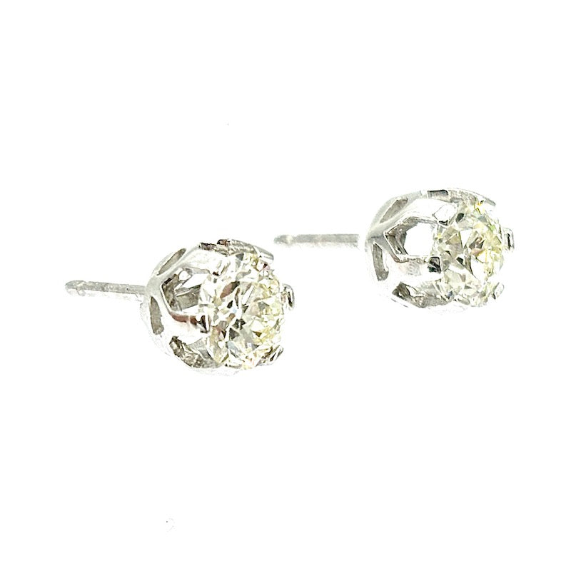 Orecchini punti luce diamanti solitari taglio antico, oro bianco - 1.85 ct; 2.78 gr
