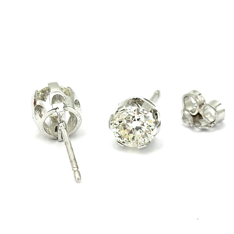 Orecchini punti luce diamanti solitari taglio antico, oro bianco - 1.85 ct; 2.78 gr
