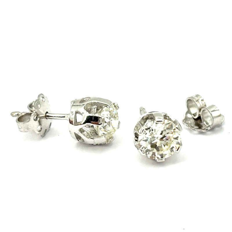 Orecchini punti luce diamanti solitari taglio antico, oro bianco - 1.85 ct; 2.78 gr