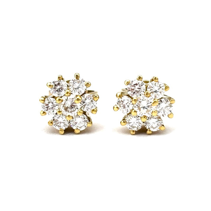 Orecchini punti luce fiori circolari brillanti e oro giallo - 0.90-1.00 ct; 3.05 gr
