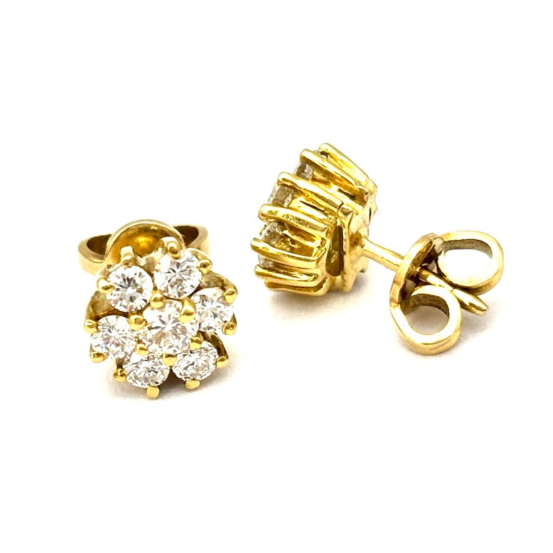 Orecchini punti luce fiori circolari brillanti e oro giallo - 0.90-1.00 ct; 3.05 gr