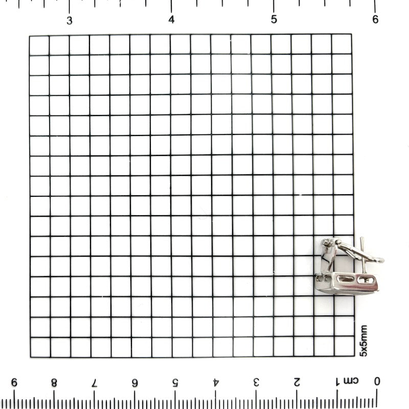 Orecchini quadrati quarzi citrini idrotermali e oro bianco, al lobo - 1.1 cm; 6.53 gr