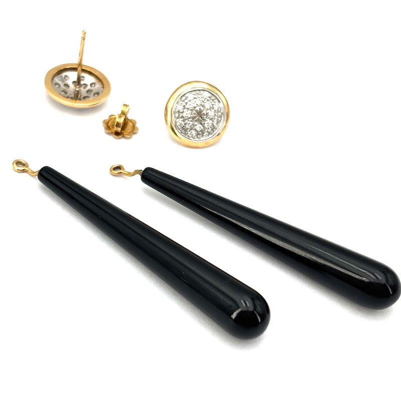 Orecchini toppe brillanti con lunghe gocce di onice staccabili, oro - 12.55 gr