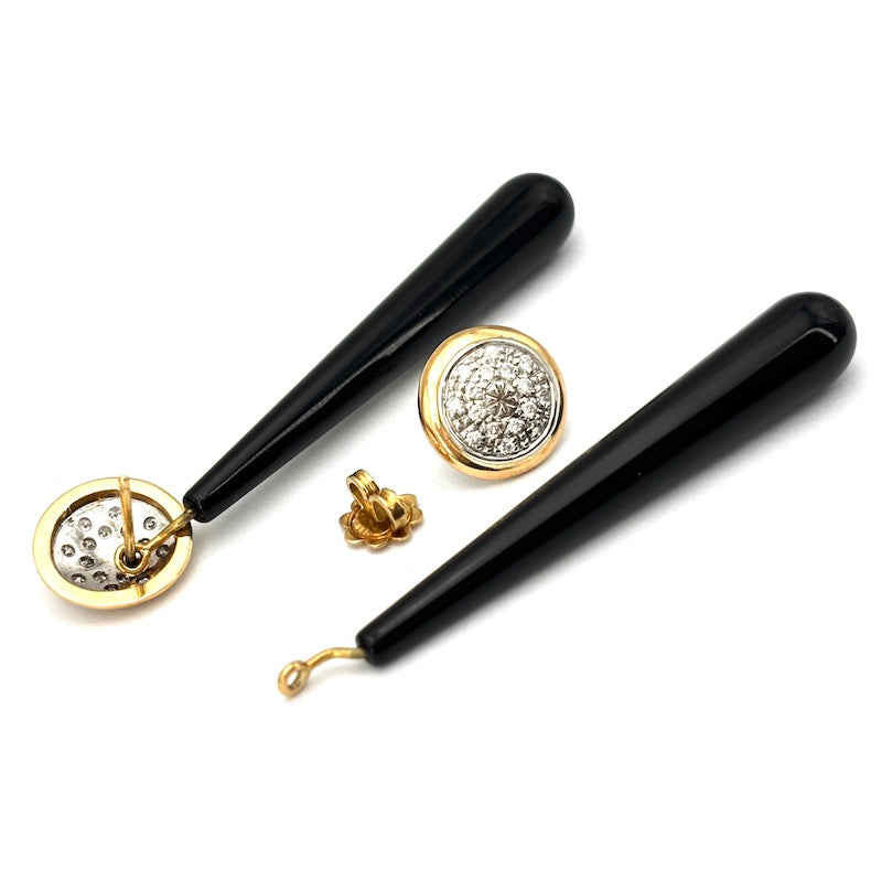 Orecchini toppe brillanti con lunghe gocce di onice staccabili, oro - 12.55 gr