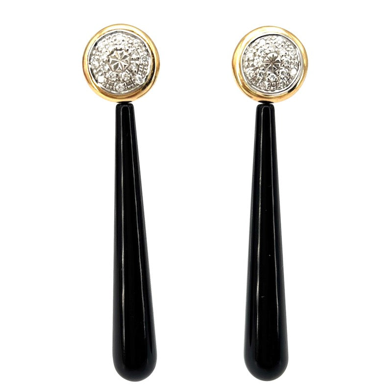 Orecchini toppe brillanti con lunghe gocce di onice staccabili, oro - 12.55 gr